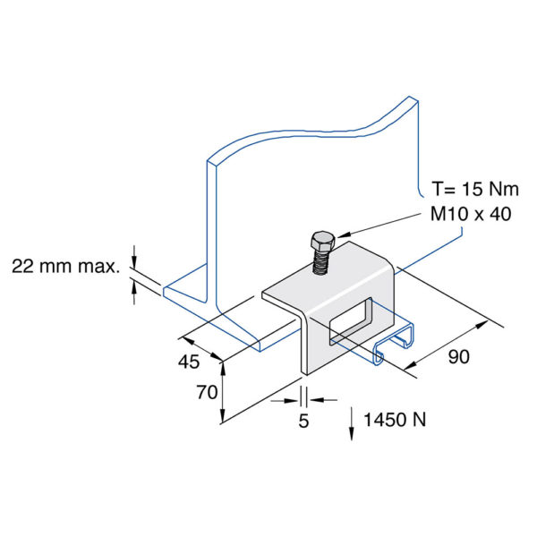 Unistrut P1796A 41 x 21mm Window Beam Clamp c/w screw | Metal Fabrication Supplies