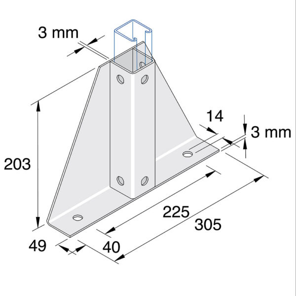 Unistrut P2348-S1 305mm Single Winged Delta Plate - 8 Hole | Metal Fabrication Supplies