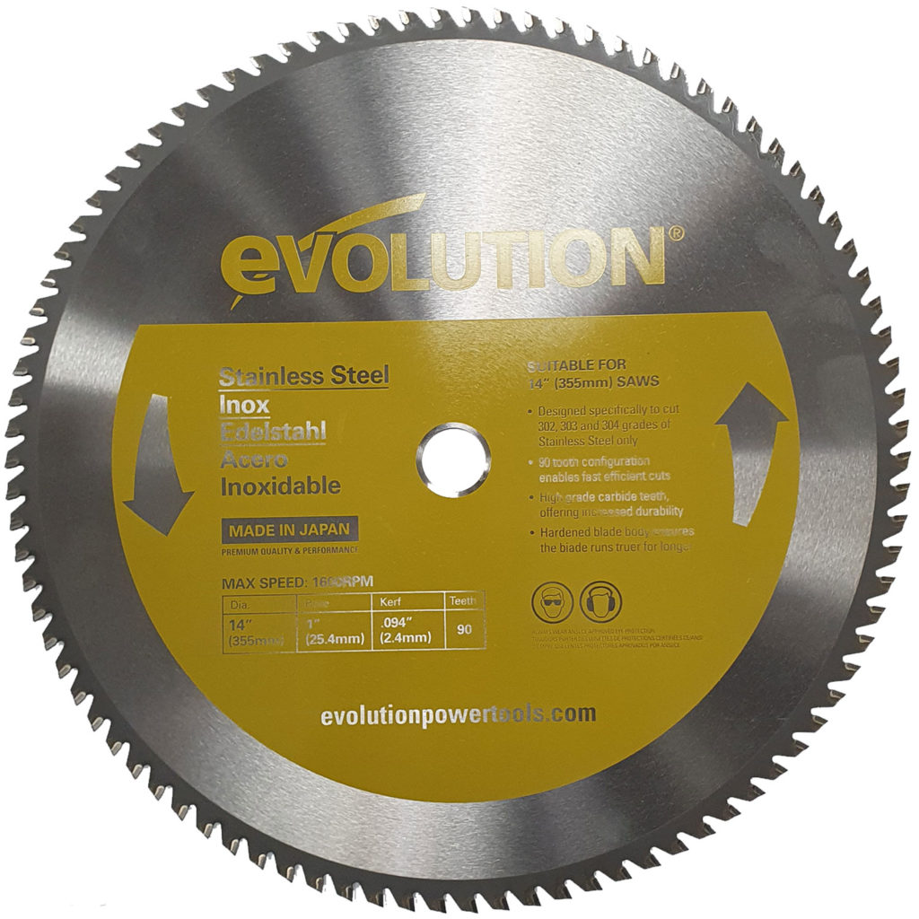 Evolution 355mm Dry Cut Stainless Steel Blade for Chop Saws Metal